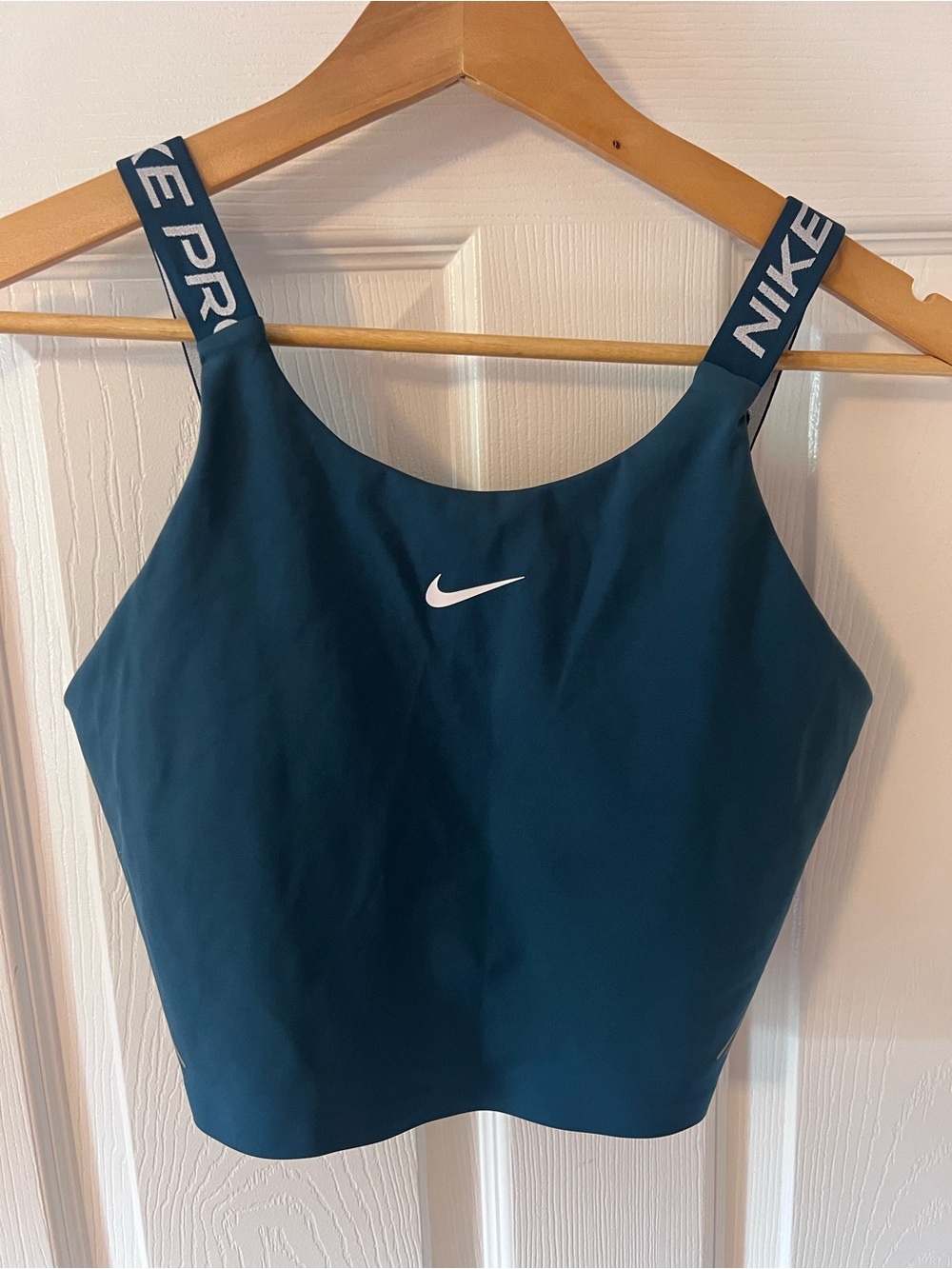 Nike Teal Blue Crop Sports Bra Top With Logo Straps